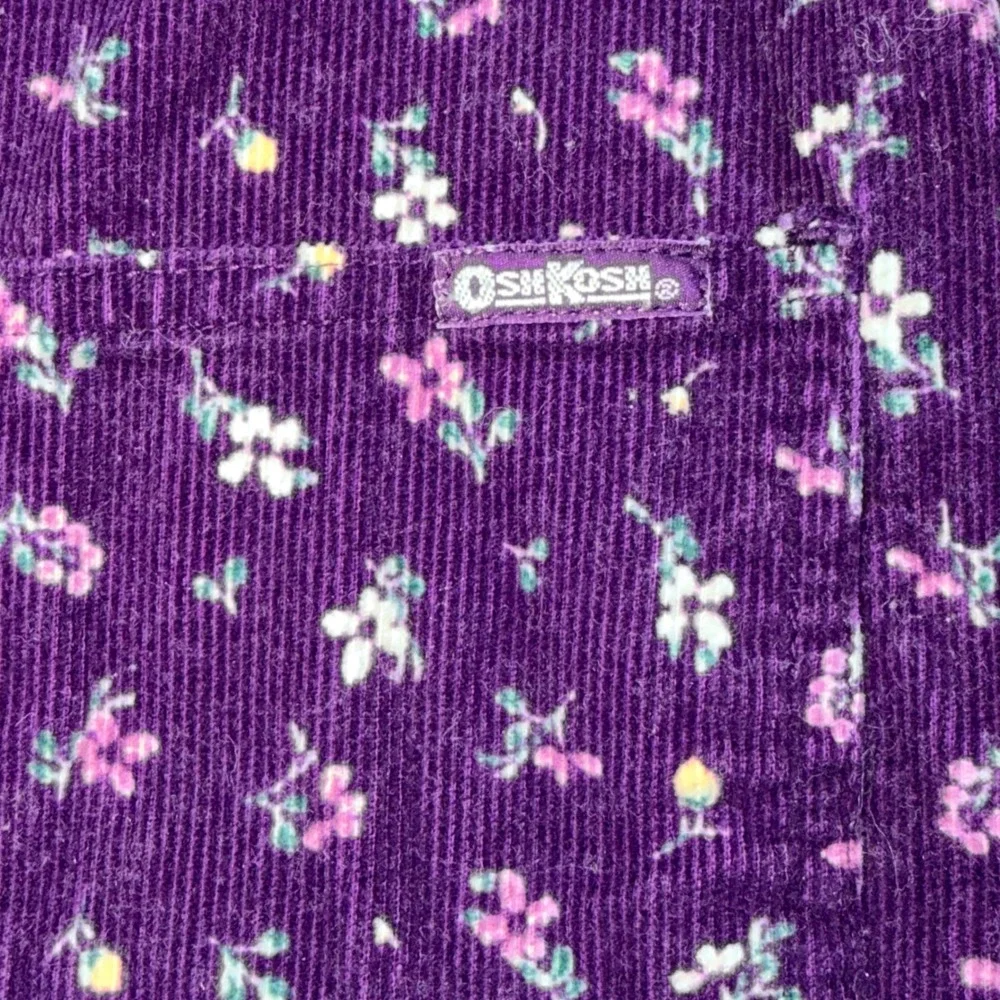 Vintage OshKosh Bgosh Girls Purple Floral Corduroy Zip Front Jumper Dress Sz 6